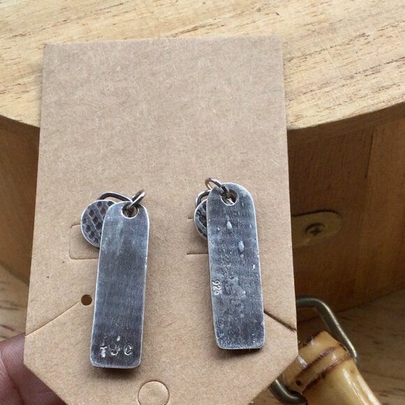 Handmade Recycled Sterling Silver Earrings – Hatch Mark Texture, Patina Finish - Picture 4 of 4
